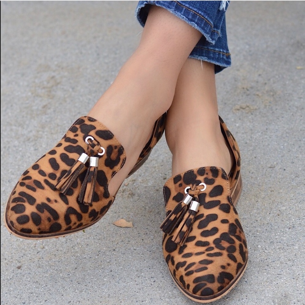 Vegan Suede Leopard Print Loafers